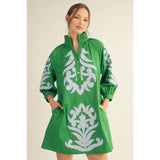 NEW floral applique shift dress: KELLY GREEN / M