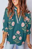 LDC Spring Wild Flower Print V Neck 3/4 Sleeve Blouse|S-4X: Pink / L