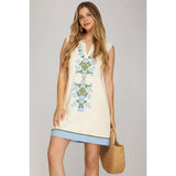 EMBROIDERED MINI DRESS: LT. BLUE / L