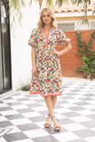 35862 Multi Stripe Detailed Floral Print Midi Dress: Multi / S