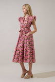 Sita Ruffle Midi Dress Peacock Bay: PINK-GREEN / S
