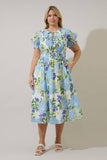 Tamry Smocked Midi Dress Khloey Floral Curve: WHT-BLUE-MUL / 1X