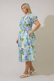 Tamry Smocked Midi Dress Khloey Floral Curve: WHT-BLUE-MUL / 2X