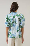 Mirla Floral Terri Puff Sleeve Top: BLUE-GREEN-MUL / XS