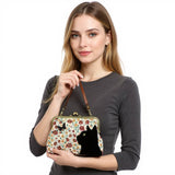 Floral Black Cat Kisslock Bag