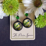 Green Jay Vintage Inspired Glass Cabochon Earrings