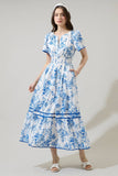 Juba Floral Ordy Smocked Midi Dress: WHT-BLUES / M