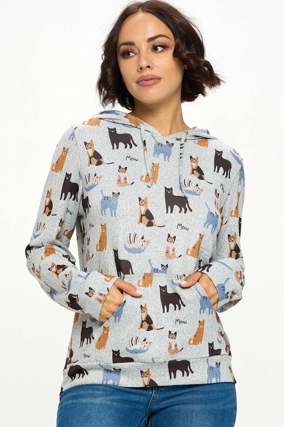 Allover Colorful Cat Print Plus Size Hoodie With Pocket: 1XL