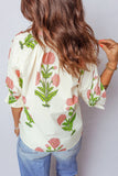 LDC Spring Wild Flower Print V Neck 3/4 Sleeve Blouse|S-4X: Pink / M