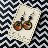 Retro Jack O Lantern in Witch Hat Halloween Earrings