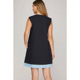 EMBROIDERED MINI DRESS: LT. BLUE / M