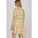 NEW PRINTED MINI DRESS: BLUE / L