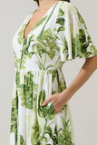 Palmet Tropical Evianna Flutter Maxi Dress: CREAM-GREEN / XL