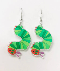Acrylic Dancing Caterpillar Earrings, Worm Earring: Caterpillar