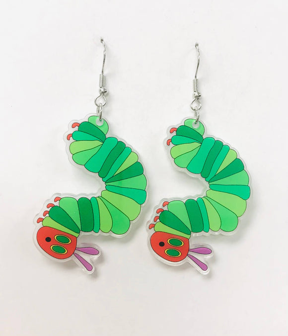 Acrylic Dancing Caterpillar Earrings, Worm Earring: Caterpillar