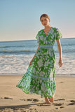 Verbena Floral Ingrida Surplice Maxi Dress: KELLY-BLUES / XS