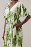 Palmet Tropical Evianna Flutter Maxi Dress: CREAM-GREEN / M