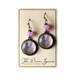 Larkspur / Delphinium Flowers Glass Cabochon  Earrings