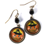 Retro Jack O Lantern in Witch Hat Halloween Earrings