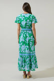 Verbena Floral Ingrida Surplice Maxi Dress: KELLY-BLUES / XS