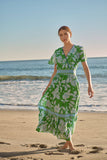 Verbena Floral Ingrida Surplice Maxi Dress: KELLY-BLUES / L