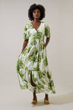 Palmet Tropical Evianna Flutter Maxi Dress: CREAM-GREEN / XS