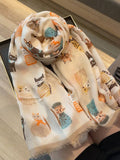 Scarvii - Playful Cat Print Scarf: Red