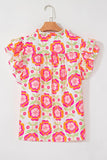 Floral Ruffle Sleeve Ric-Rac Trim Split Neck Blouse (S-XL): Multi-Colored / Missy / S