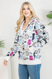 Colorful Cat Fleece Zipper Hoodie: L