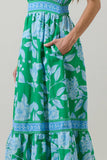 Verbena Floral Ingrida Surplice Maxi Dress: KELLY-BLUES / S