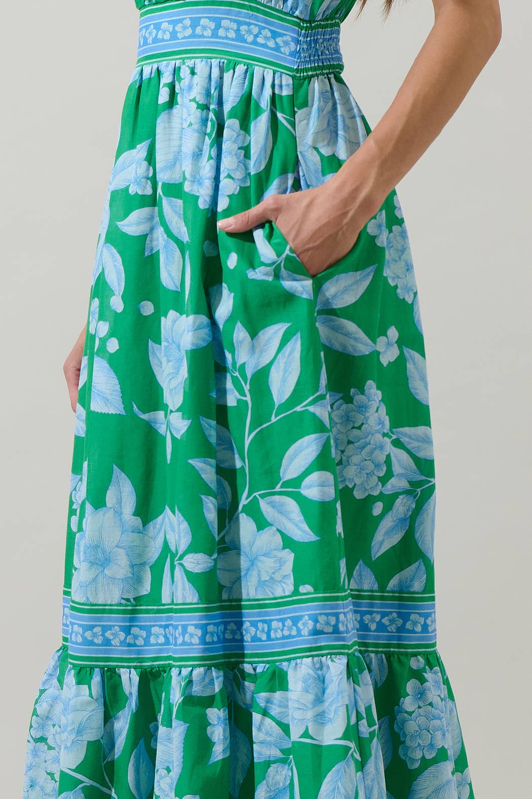 Verbena Floral Ingrida Surplice Maxi Dress: Kelly Green and Blue