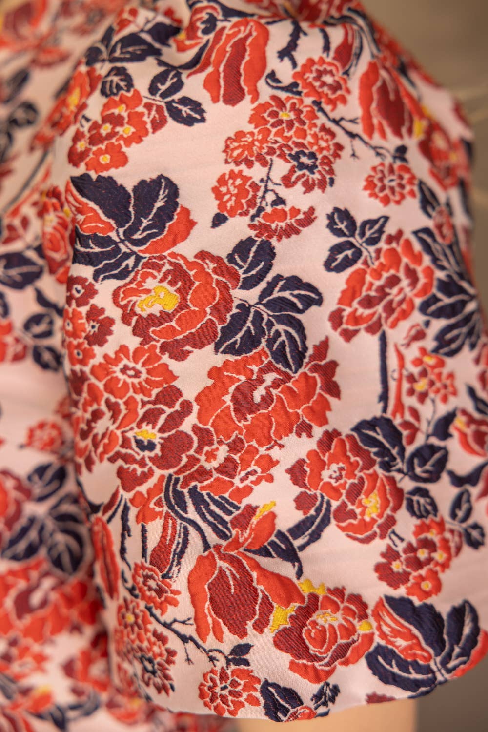 35776 Multi Color Floral Jaquard Top: Red / M