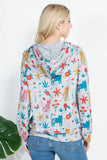 Colorful Cat Print Pullover Hoodie: XL