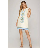 EMBROIDERED MINI DRESS: LT. BLUE / L
