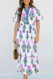 BOHO Floral Puff  Sleeve High Waist Maxi Dress | S-XL: As shown / Missy / XL