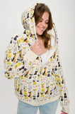 COLORFUL MULTI DOG PRINT ZIP UP HOODIE: S