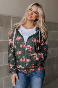 Fullzip University Sweatshirt - My Sweater Half Pink Floral Hoodie 2357
