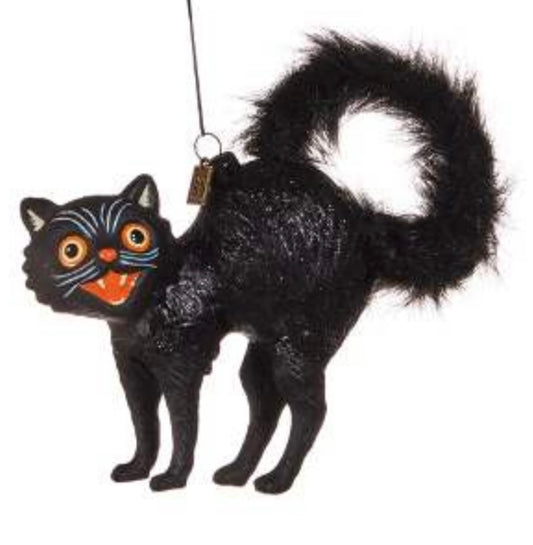 Halloween Vintage Reproduction Glass Black Cat Ornament