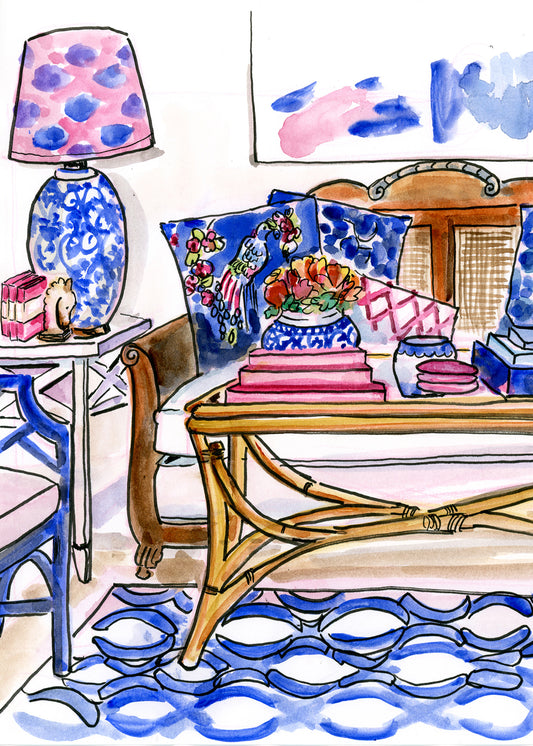 Watercolor Red White Blue Room by Carrie Hannegan