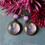 Larkspur / Delphinium Flowers Glass Cabochon  Earrings