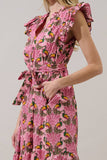 Sita Ruffle Midi Dress Peacock Bay: PINK-GREEN / M