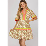WOVEN PRINT MINI DRESS: PINK / S