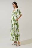 Palmet Tropical Evianna Flutter Maxi Dress: CREAM-GREEN / XL