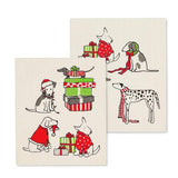 S/2 Holiday Dogs Dishcloths-6.5x8"L