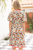 35862 Multi Stripe Detailed Floral Print Midi Dress: Multi / S
