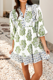 LDC Floral Print Contrast Patchwork Ruffle Detail Mini Dress: Green / S