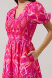 Prissa Ikat Brenty Smocked Midi Dress: MAGENTA-CORAL / M