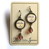 Victorian Man in the Moon Glass Cabochon and Bronze Earrings