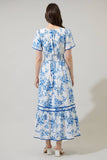 Juba Floral Ordy Smocked Midi Dress: WHT-BLUES / M