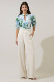 Mirla Floral Terri Puff Sleeve Top: BLUE-GREEN-MUL / M